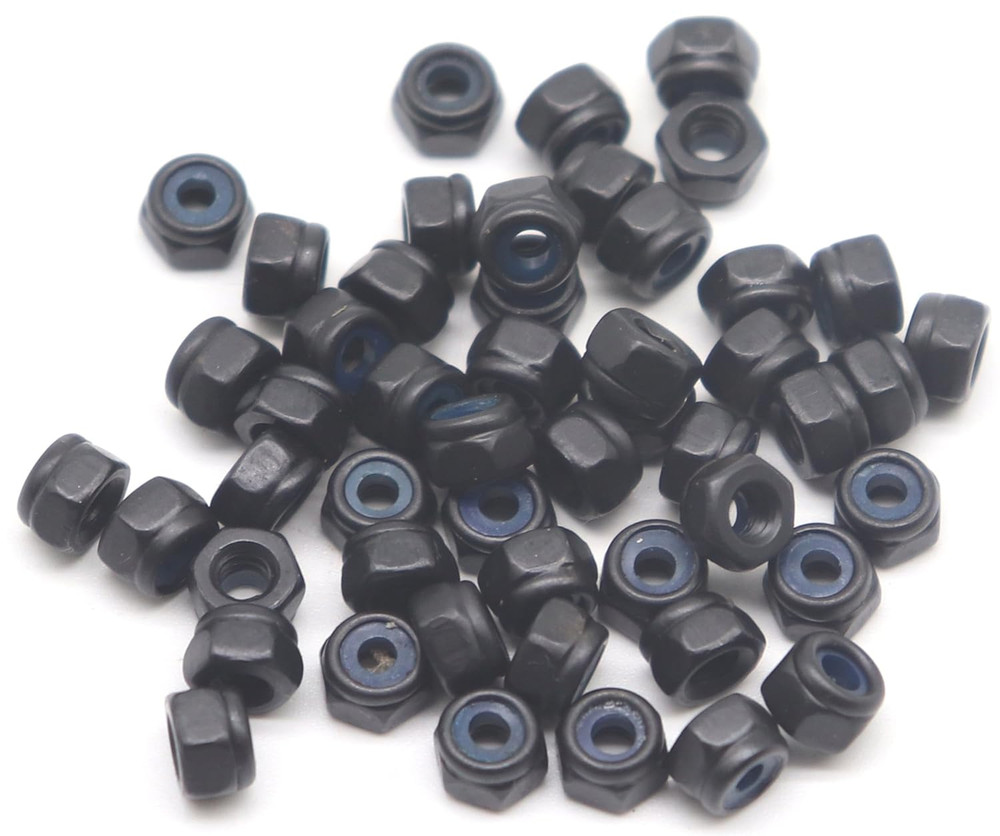 100Pcs M2 x 0.4mm Black Nylock Nuts Hex Nylon Insert Self Lock Nuts, Carbon S...
