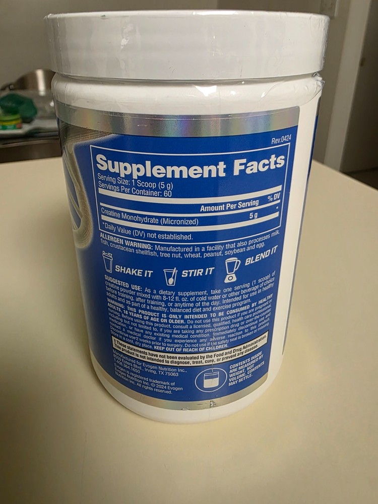 EVOGEN Micronized Creatine Monohydrate Powder - Unflavored-60 Servings-11/2026