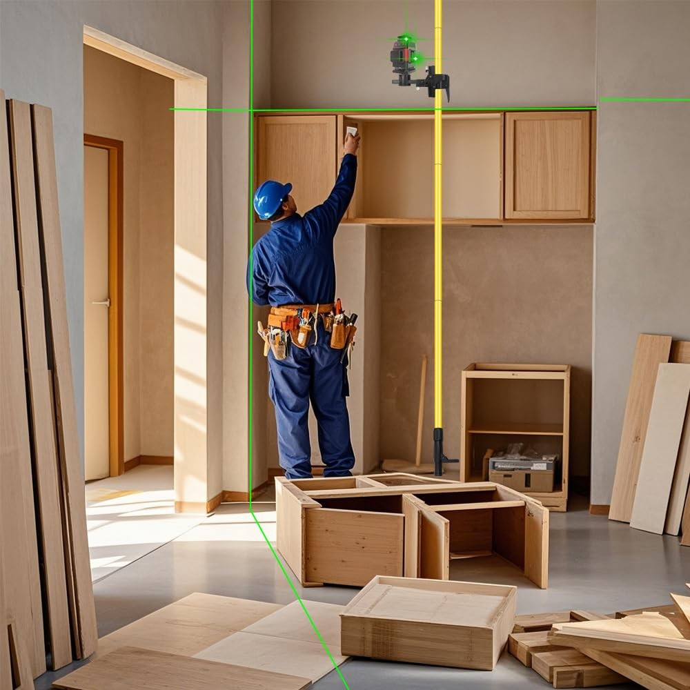 13.77-foot/4.2-meter multifunctional laser level pole, Adjustable Height, 360...