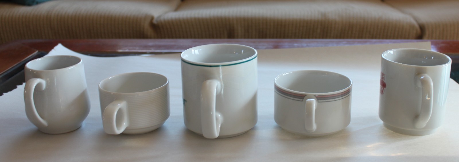 Lot 280, set of 5 various airline coffee cups, used