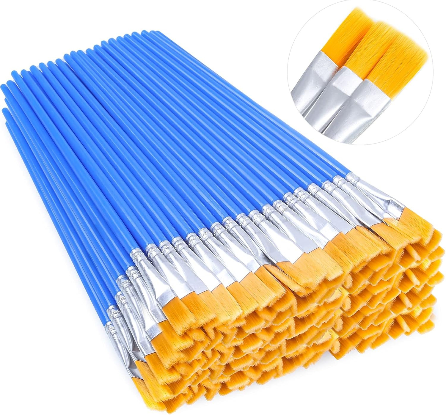 100Pcs Small Paint Brushes Bulk, Flat Top Acrylic Classroom Brush for Kids Mini