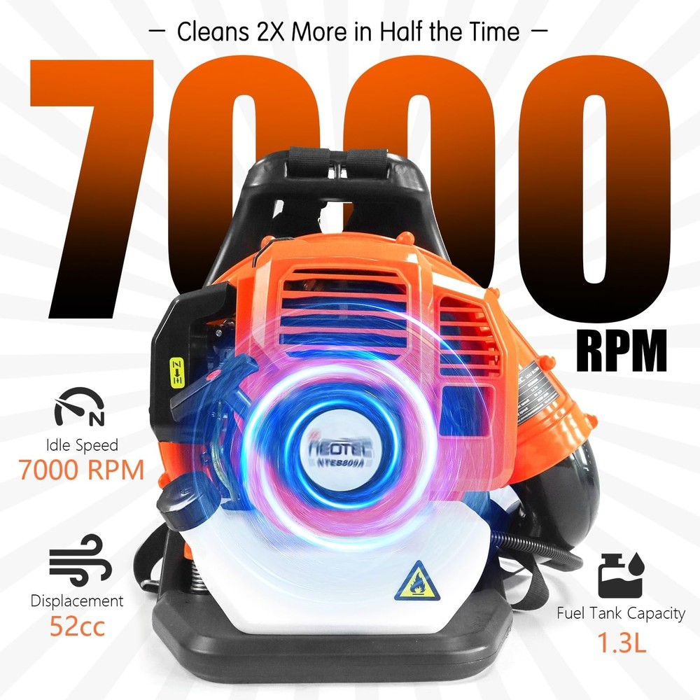 Commercial Backpack Leaf Blower 2 Stroke 52CC Gas-powered Backpack Snow Blower