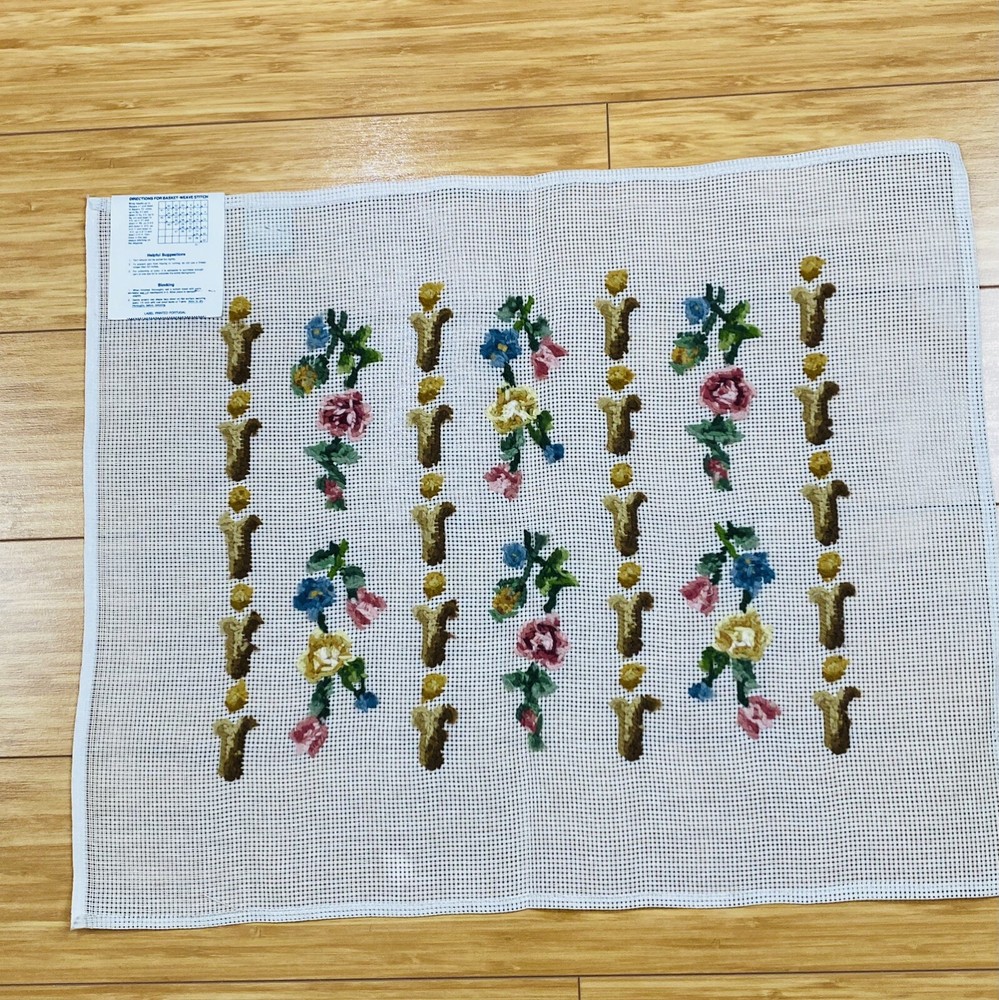 Flowers In A Row Wool Needlepoint Design Completed