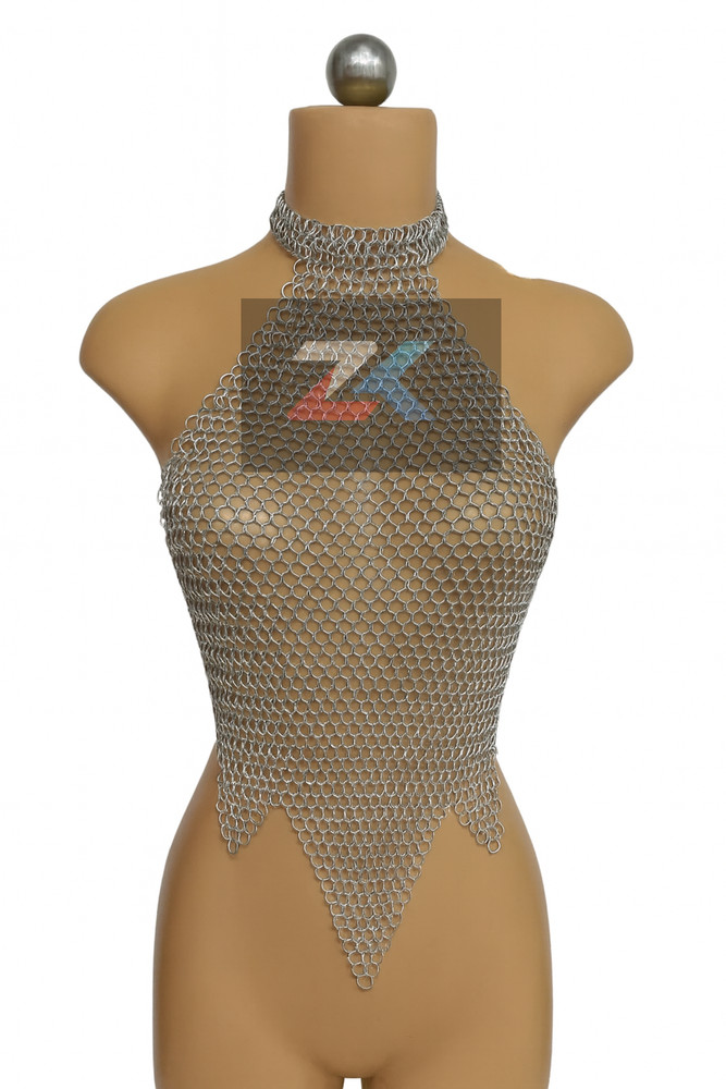 Handcrafted Chainmail Top | Aluminum Ring Halter | Medieval LARP Armor |