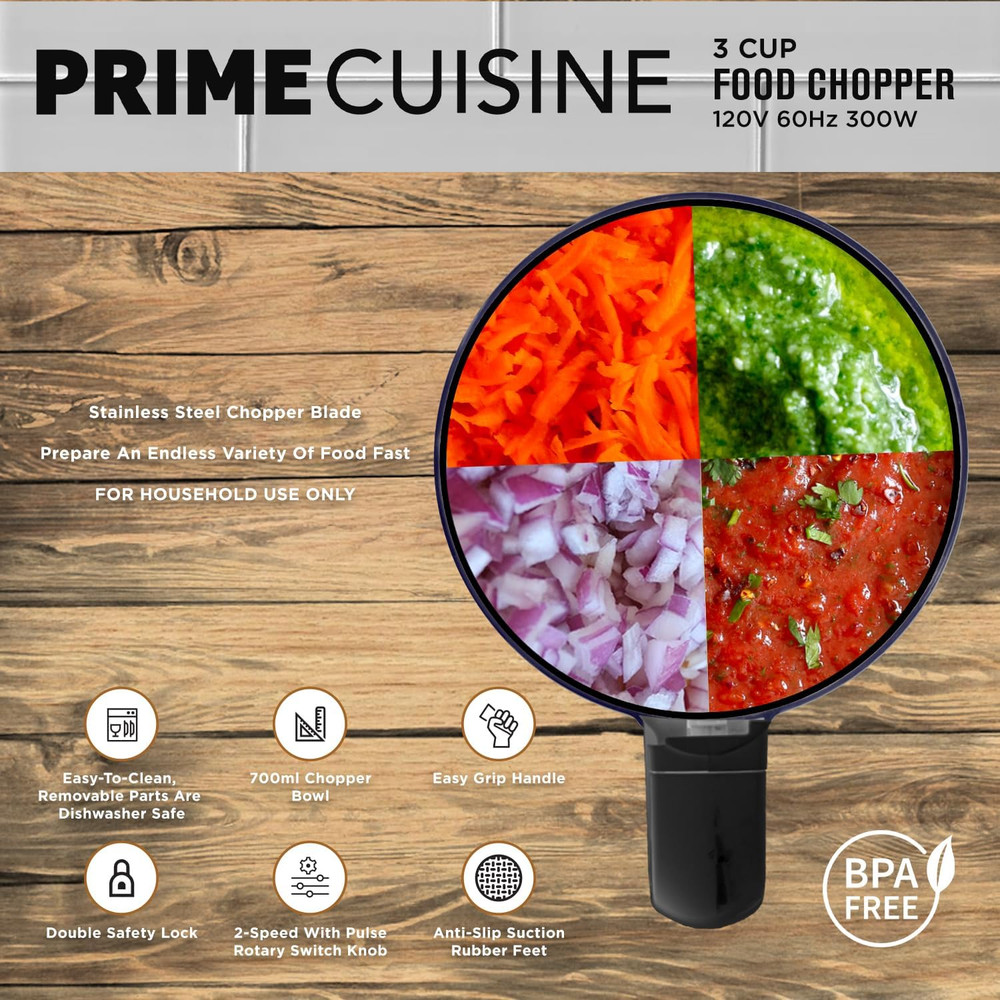 Electric Vegetable Chopper & Food Processor, 3 Cup Capacity, for Mincing, Emulsi