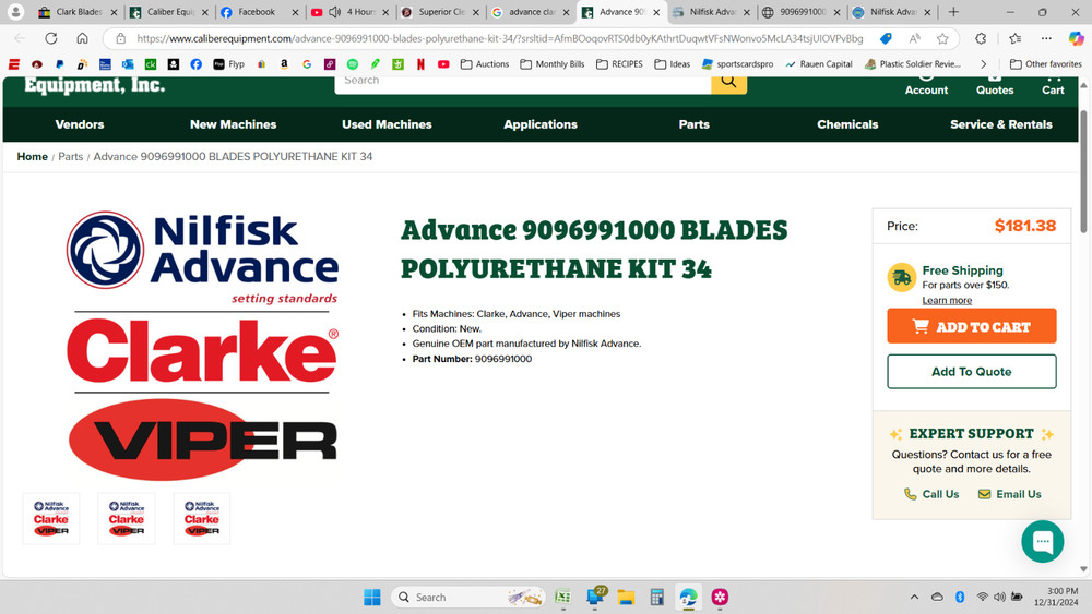 Advance 9096991000 BLADES POLYURETHANE KIT 34-NEW