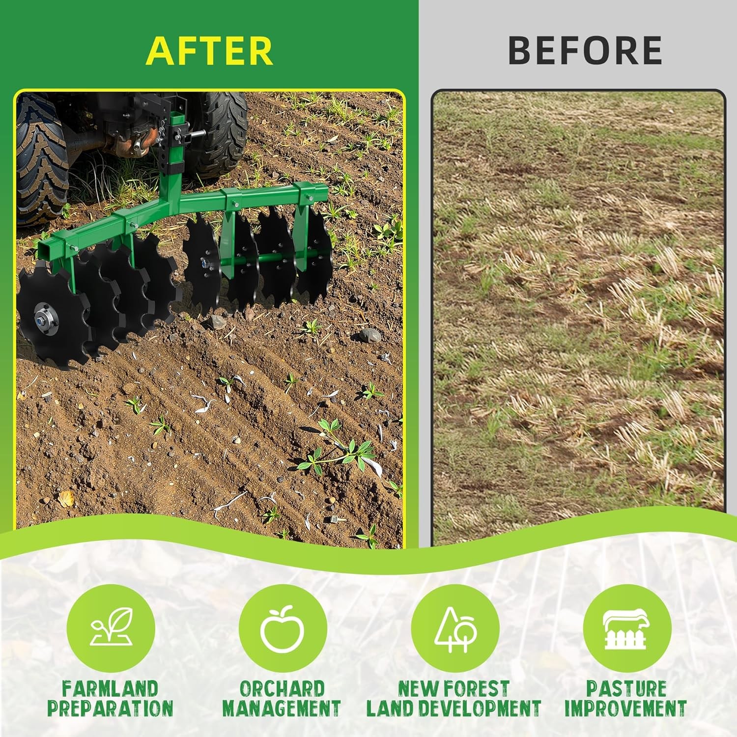 32" Cut Width Disc Plow Harrow With 2" Receiver Hitch Mount for ATVs /UTVs Heavy