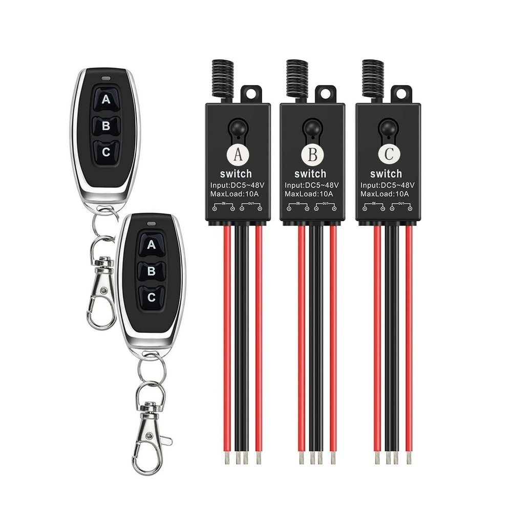 Mini Wireless Switch 12V,3 Way Mini Remote Switch DC 5V/12V/24V/48/10A Relay ...