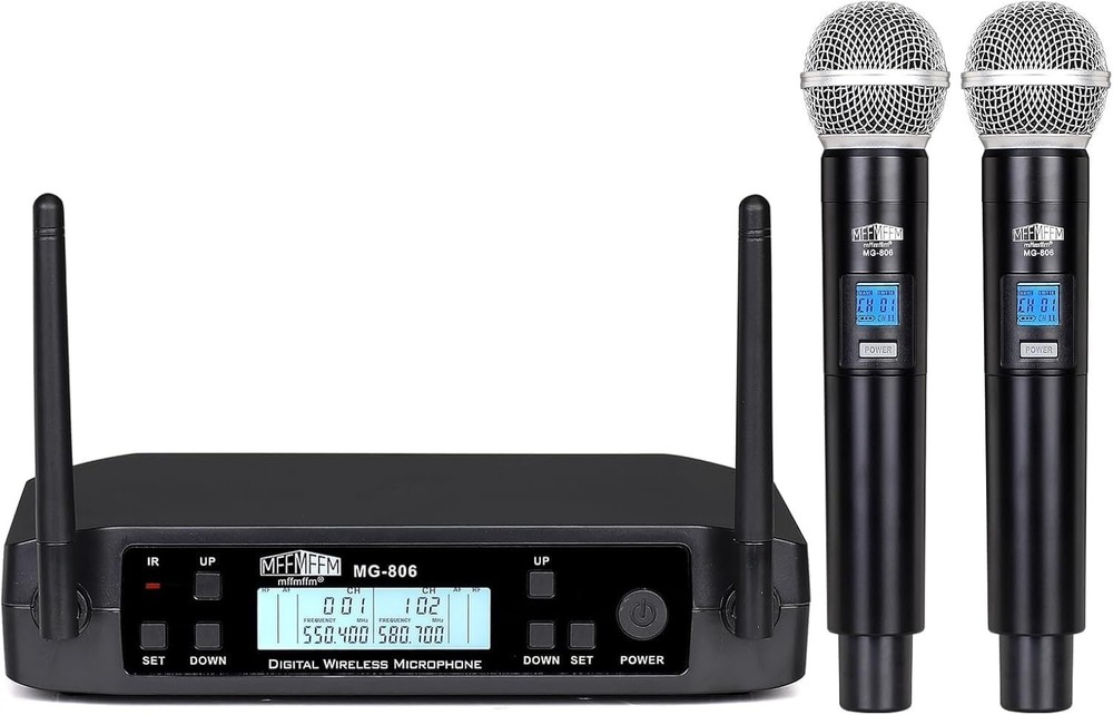 mffmffm UHF Wireless Microphone System - Dual Handheld Dynamic Microphones