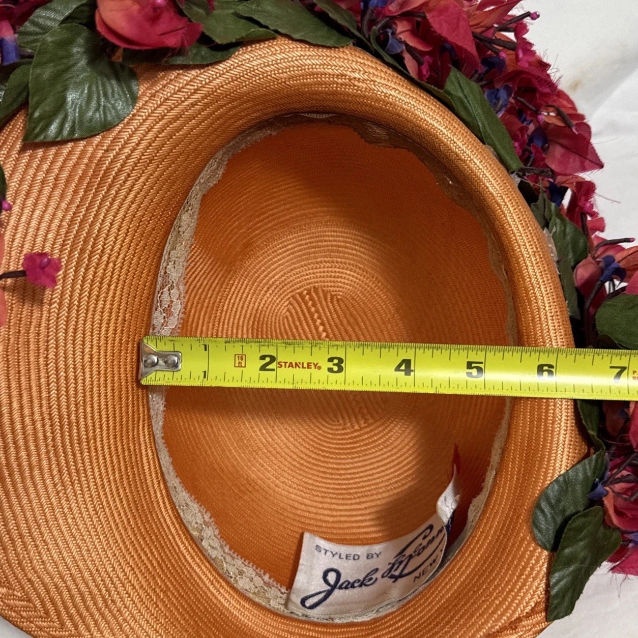 Vintage Jack McConnell Red Feather Edition Hat Floral Boho Derby Designer EUC