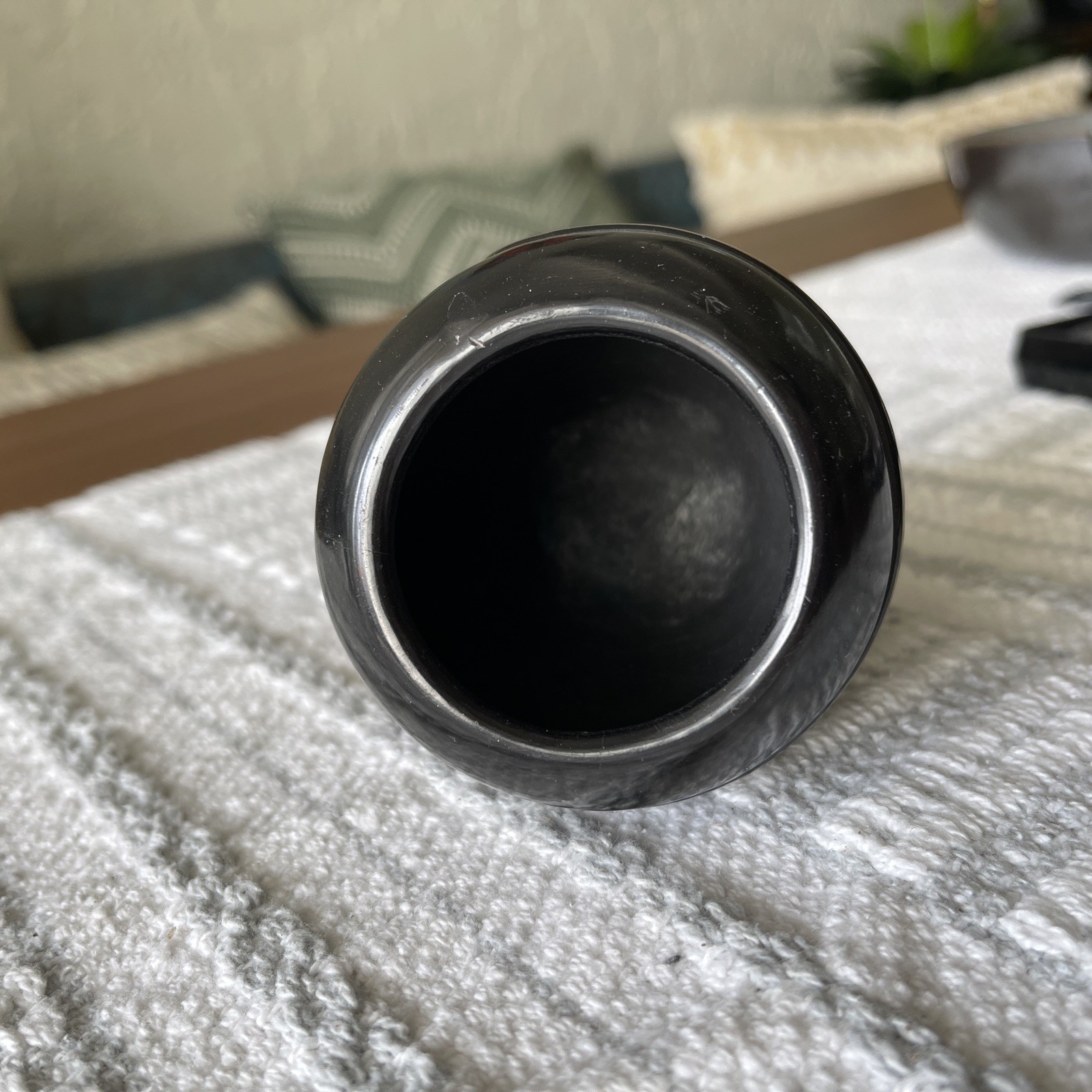 Santa Clara Pueblo Blackware Pottery 3 1/4 Vase Signed Stella Chavaria