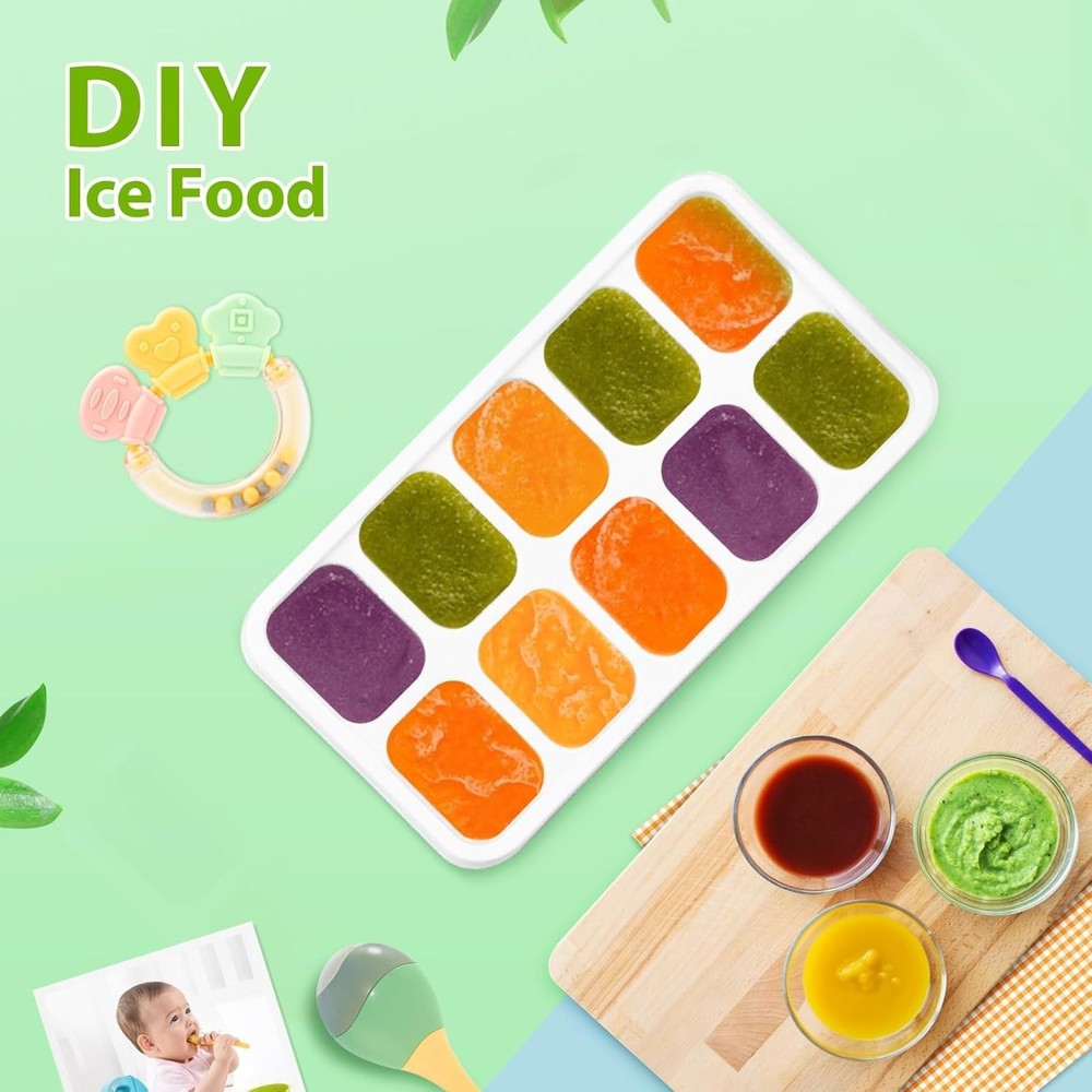 Ice Cube Tray with Lids - 4 Pack Stackable Silicone Ice Trays for Freezer, BP...