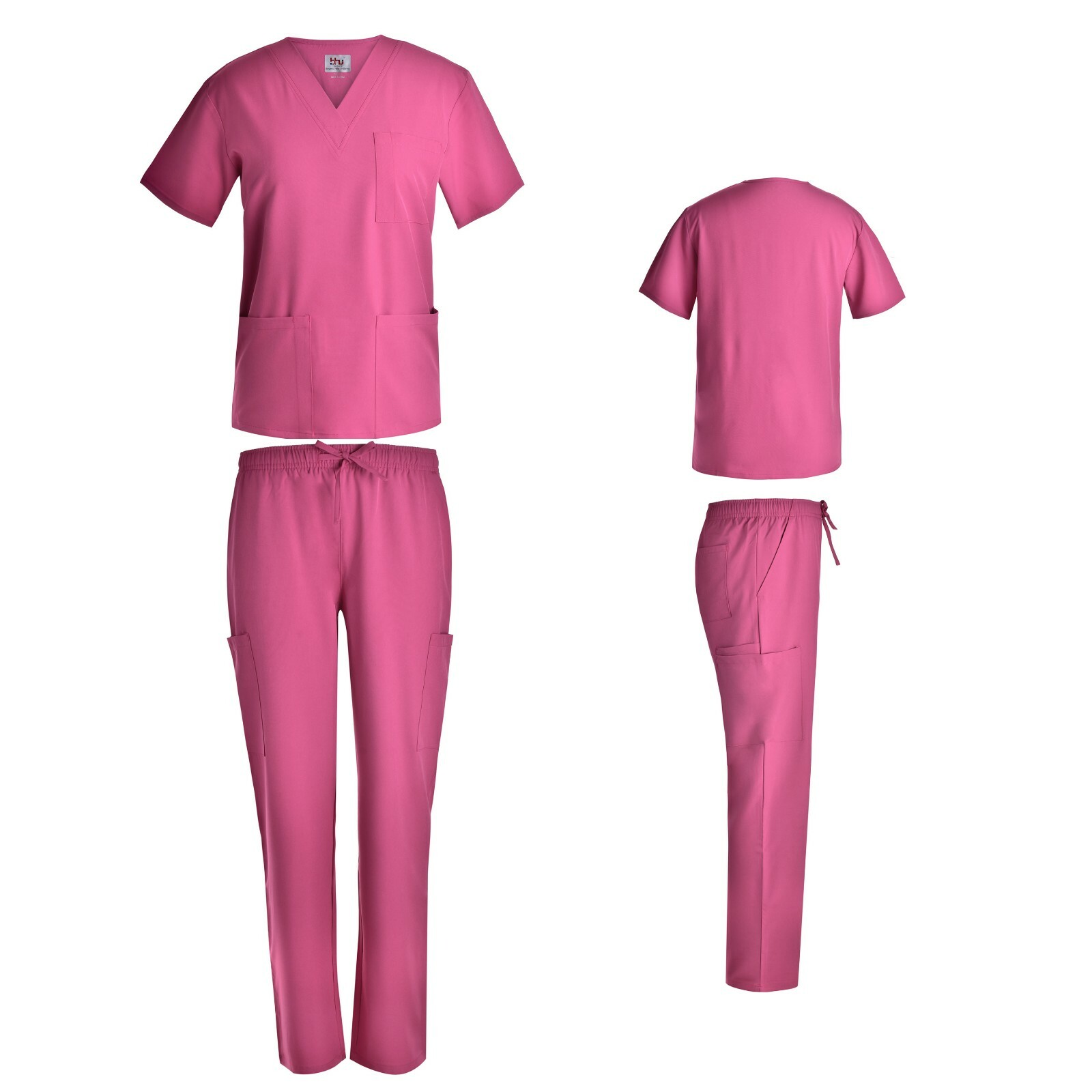 Unisex STRETCH Scrub Sets Solid V-Neck Top Cargo Pant Men Women Nursing Uniform