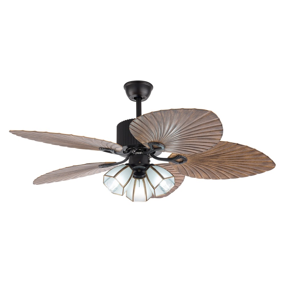 52'' 5 Blades Ceiling Fan w/ LED Light With Remote Control Tropical Palm Leaf