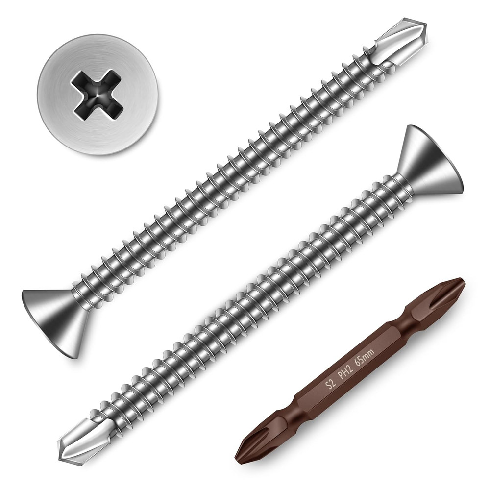 (150Pcs) #8 X 2 Self Tapping Screws, Flat Phillips Head Sheet Metal Screws, Tek