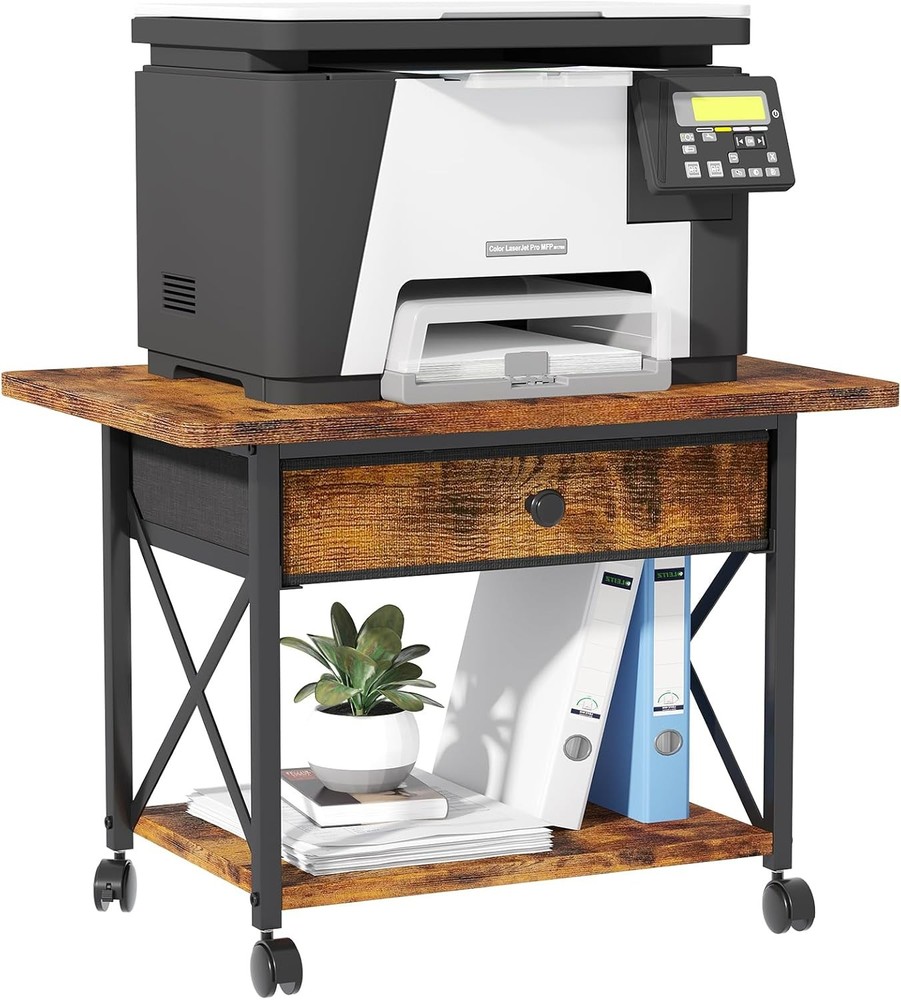 23.6" x 15.7" Under Desk Printer Stand W/ Storage Drawer 2-Tier Shelf Desktop