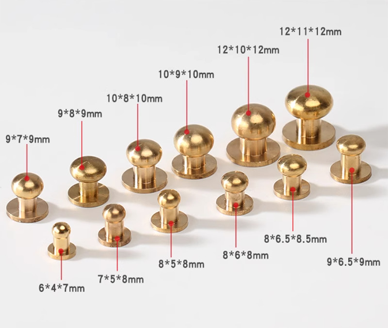12-Types Size Stud Screw Round Head Brass Nail Rivet Chicago Button DIY Leather