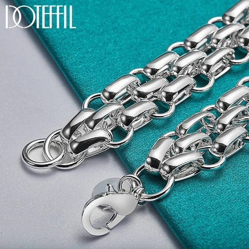 925 Sterling Silver Women Lnterlocking Circle Bracelet Chain Fashion Jewelry