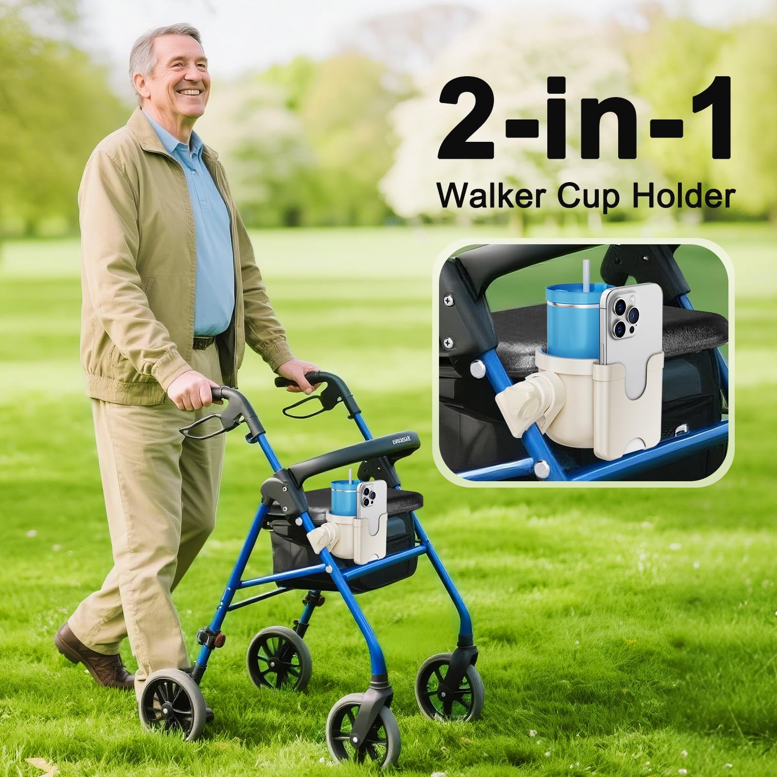 Cup Holder for Walker, Wheelchair Cup Holder with Phone Holder, Rollator