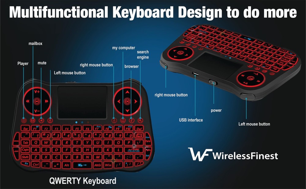 Wireless Mini Keyboard Touchpad Mouse Combo For Android Windows 10/11 Pi 2