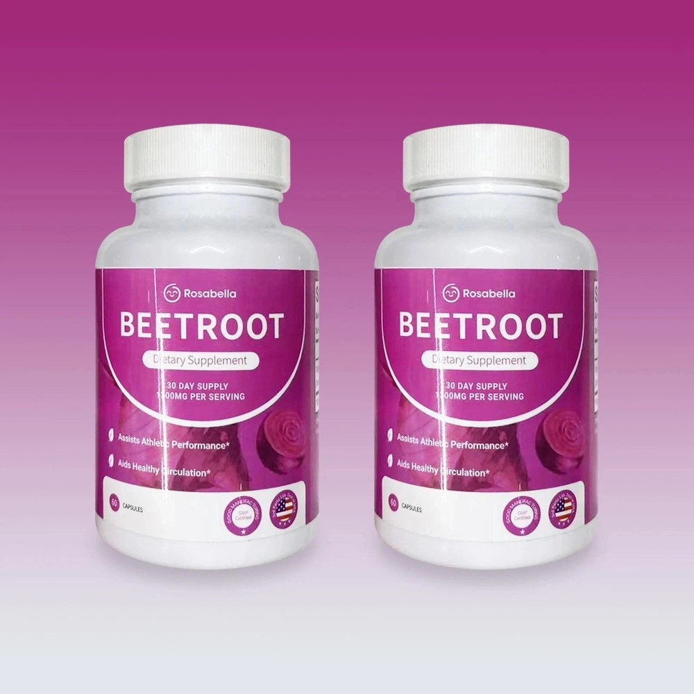 Rosabella Beetroot 1300mg Dietary Supplement Capsules 60ct Athletic Performance