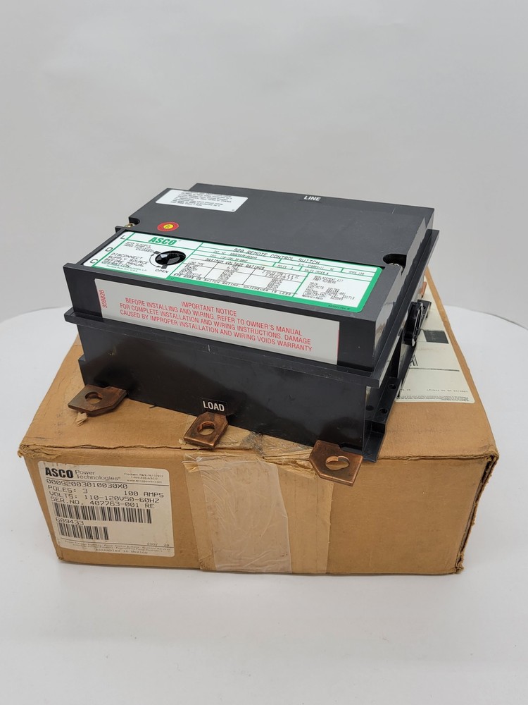 Asco 92003010030X0 920 Remote Control Switch 100A 3P 110/120V Coil