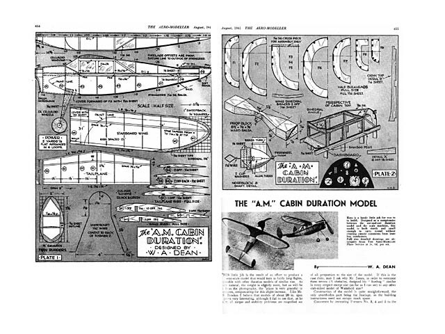 AM Cabin Duration Rubber 20" Wing RC Model Airplane Printed Plans &Templates