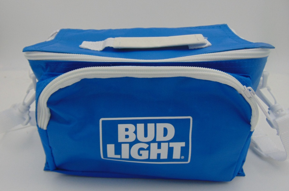 BUD LIGHT Blue Lunchbook Bag Removeable Adjustable Straps Zipper