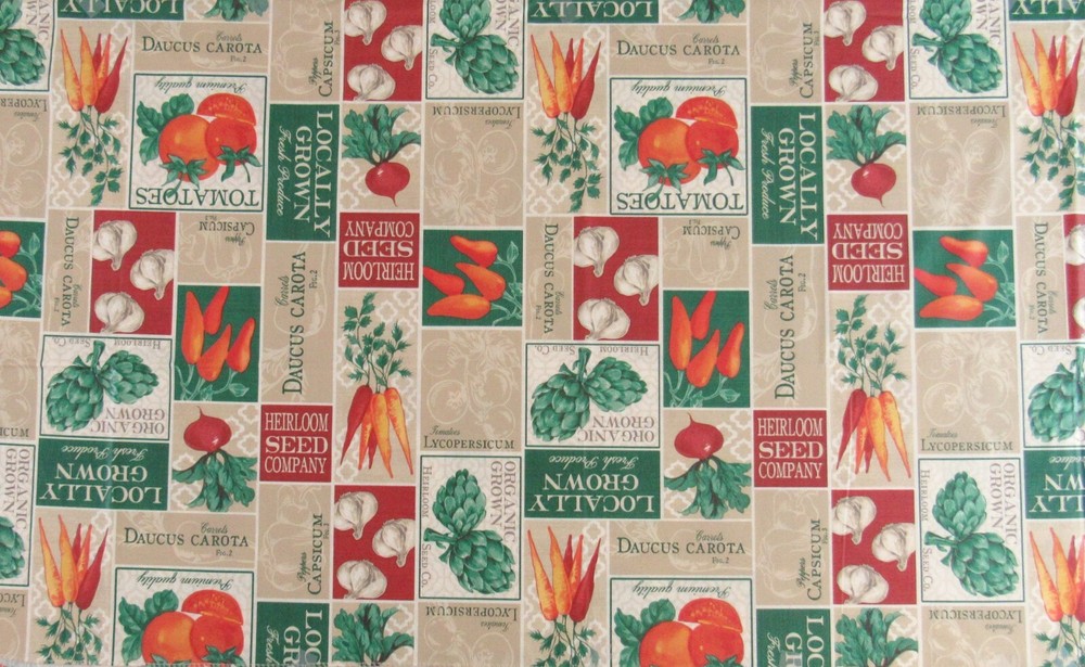 Locally Grown Fresh Produce Patchwork Vinyl Flannel Back Tablecloth Var. Sizes