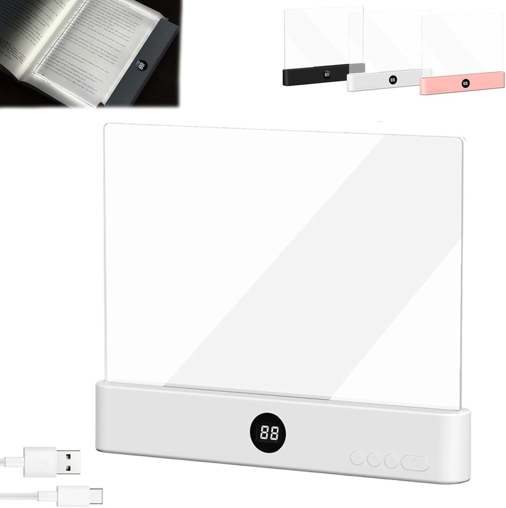 LED Reading Light, Rechargeable Clear Flat Book Light with 3 Colors & Timer, Dim