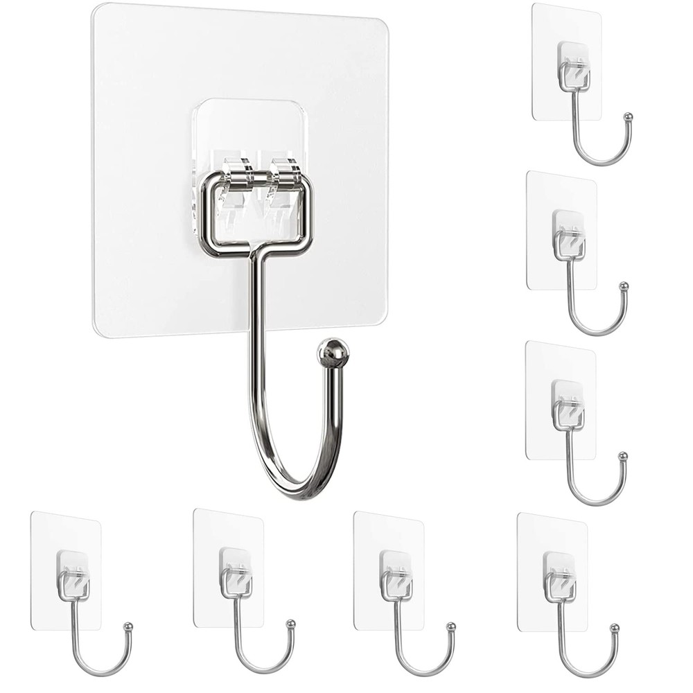 Large Adhesive Hooks 22Ib(Max),Waterproof and Rustproof Large, Transparent