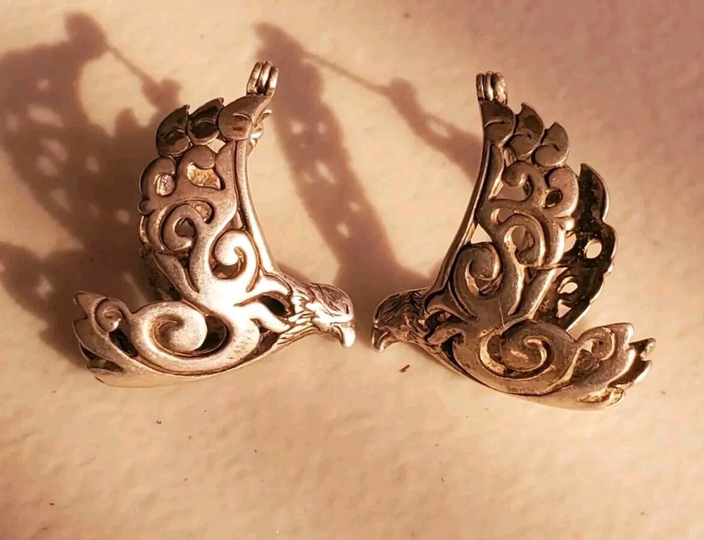 Vintage Native American Sterling Silver 925 Eagle Bird Earrings Open Work
