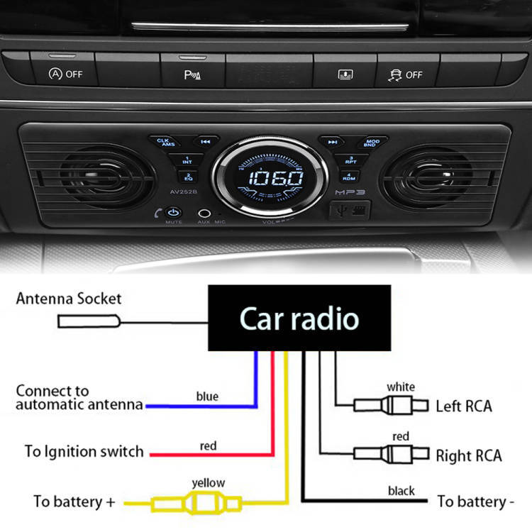 AV252B 12V Car Cadio Stereo Bluetooth MP3/ WMA Single 1 Din USB TF FM