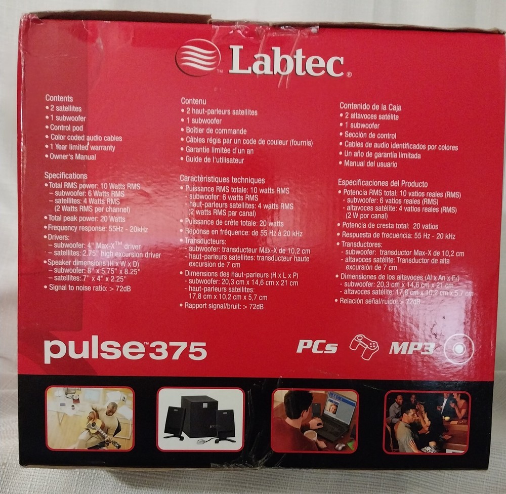Logitech, Labtec Pulse 375, 3- piece Multimedia speaker System 970103-0403 NIB