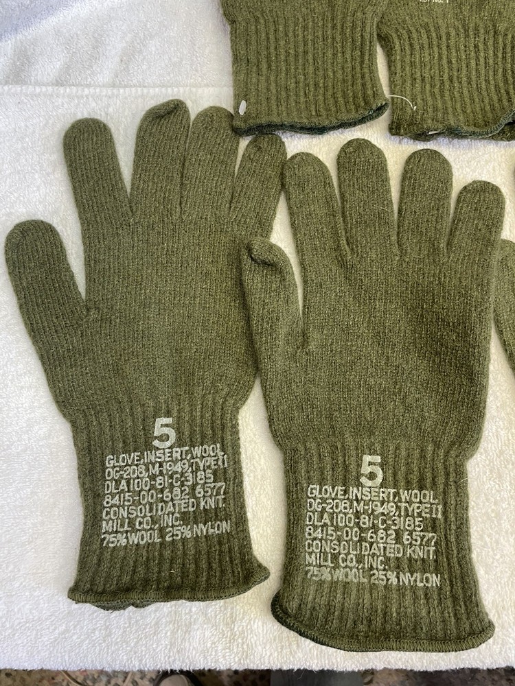 US GI Glove Inserts Size 5 Cold Weather for Shells NOS 75% Wool 25% Nylon 1 pair