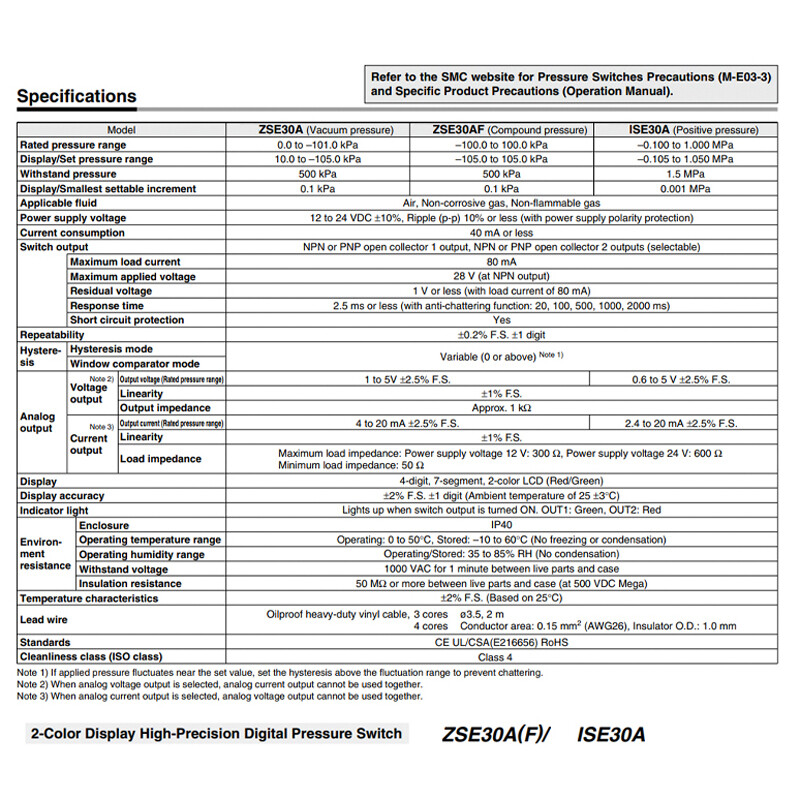 ISE30A-01-N-L-A2 Pneumatic High-Precision Digital Pressure Switch Air Processor