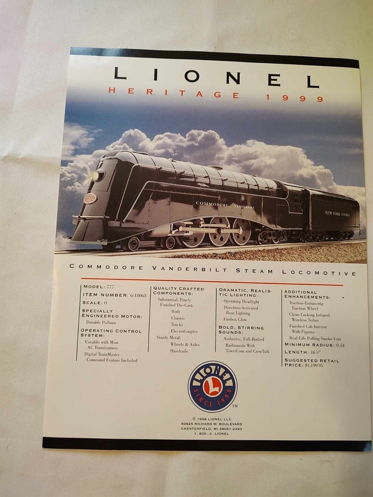 1999 Commodore Vanderbilt Lionel Trains Catalog inserts