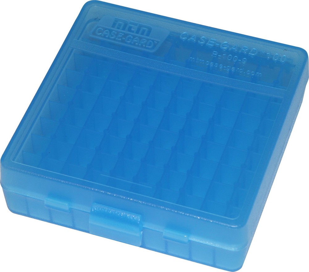 MTM 100 Round Flip-Top Ammo Box 38/357 Cal (Clear Blue)