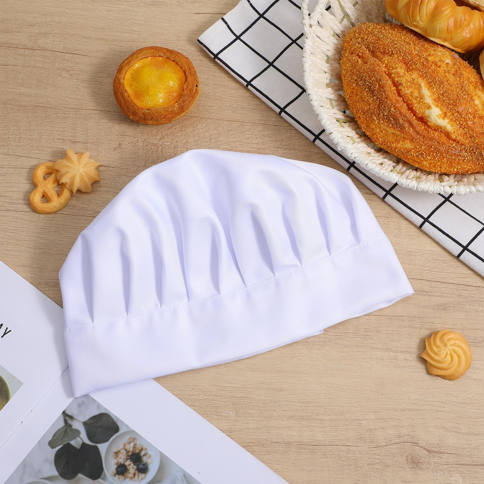 4 Pack Kids Chef Hats Adjustable Elastic White Chef Cap Set