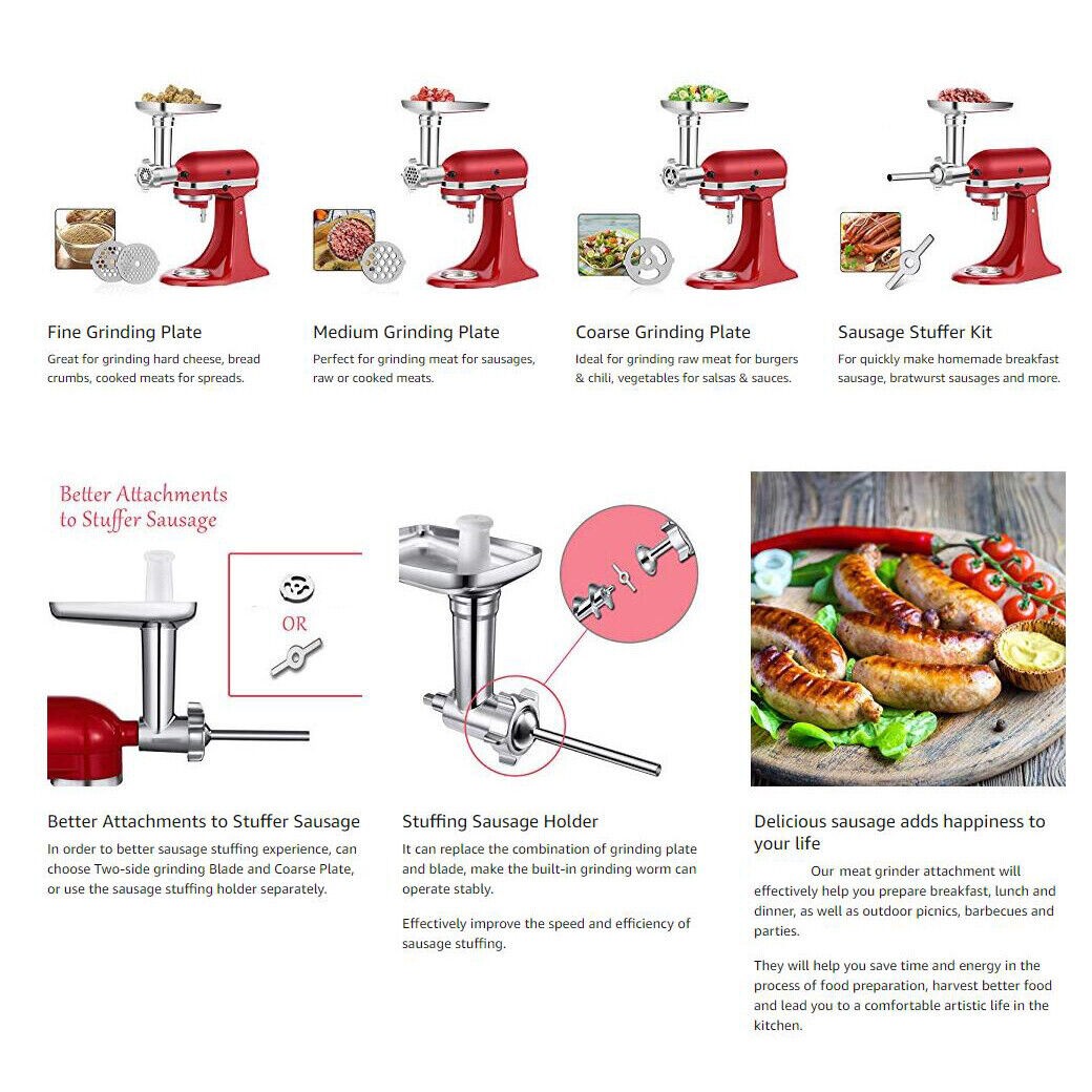 Meat Grinder & Prep Slicer & Jams Juicer Attachment For KitchenAid Stand Mixer