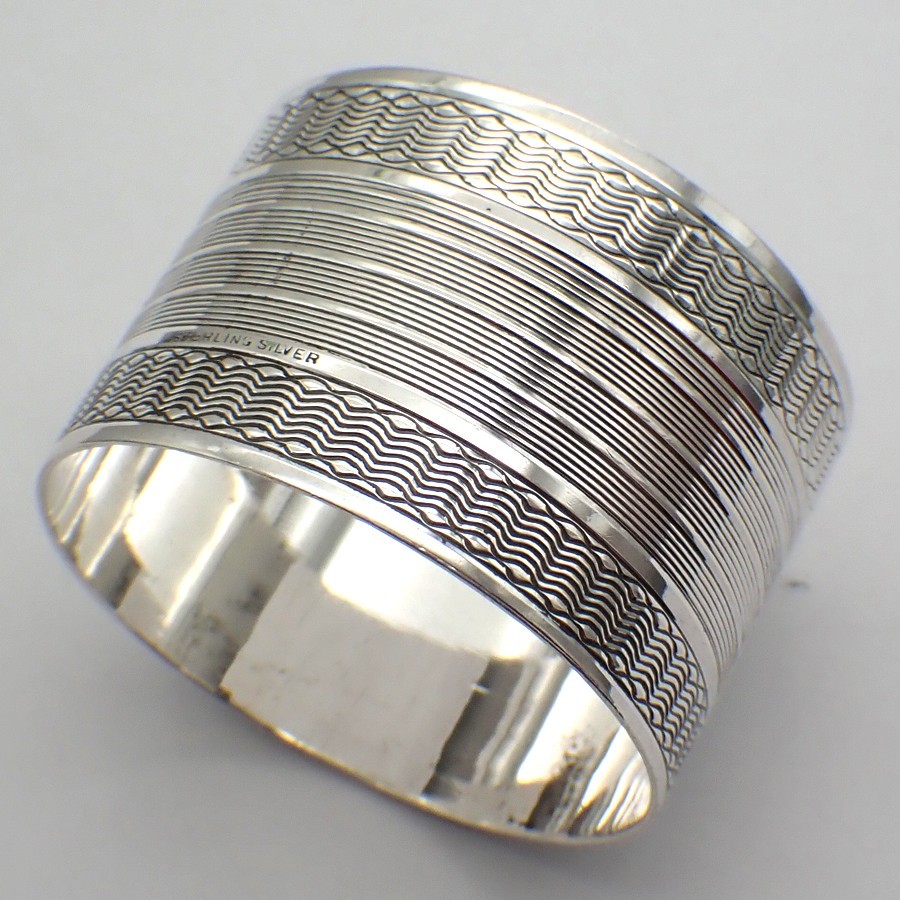 Engine Turned Napkin Ring Sterling Silver Mono JAD