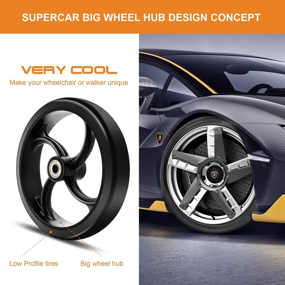 2 PCS 7-Inch Walker Replacement Wheelchair Wheels - Eco-Friendly Rubber Material