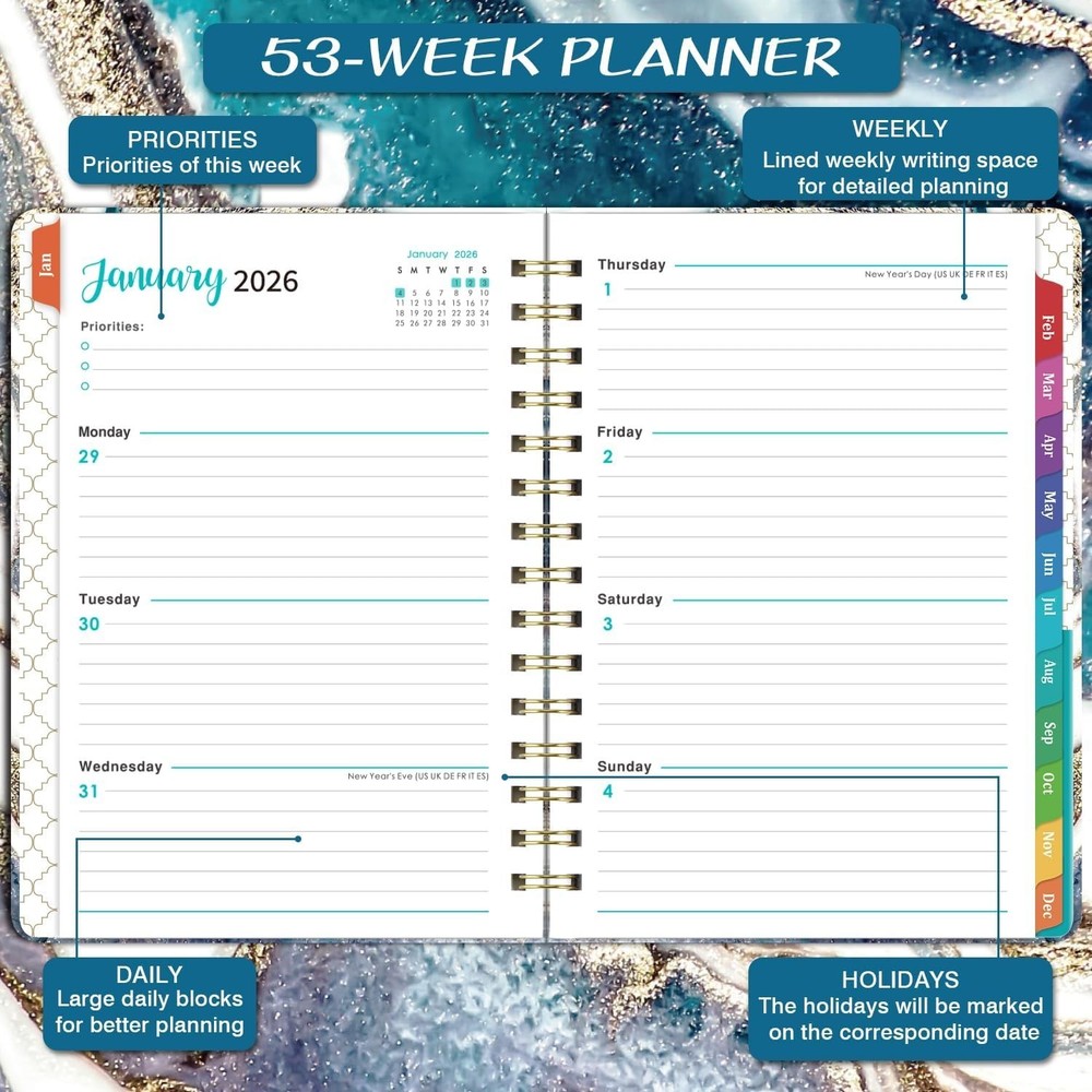 Durable 2026 Planner - Complete Weekly & Monthly Organizer with Extra Features