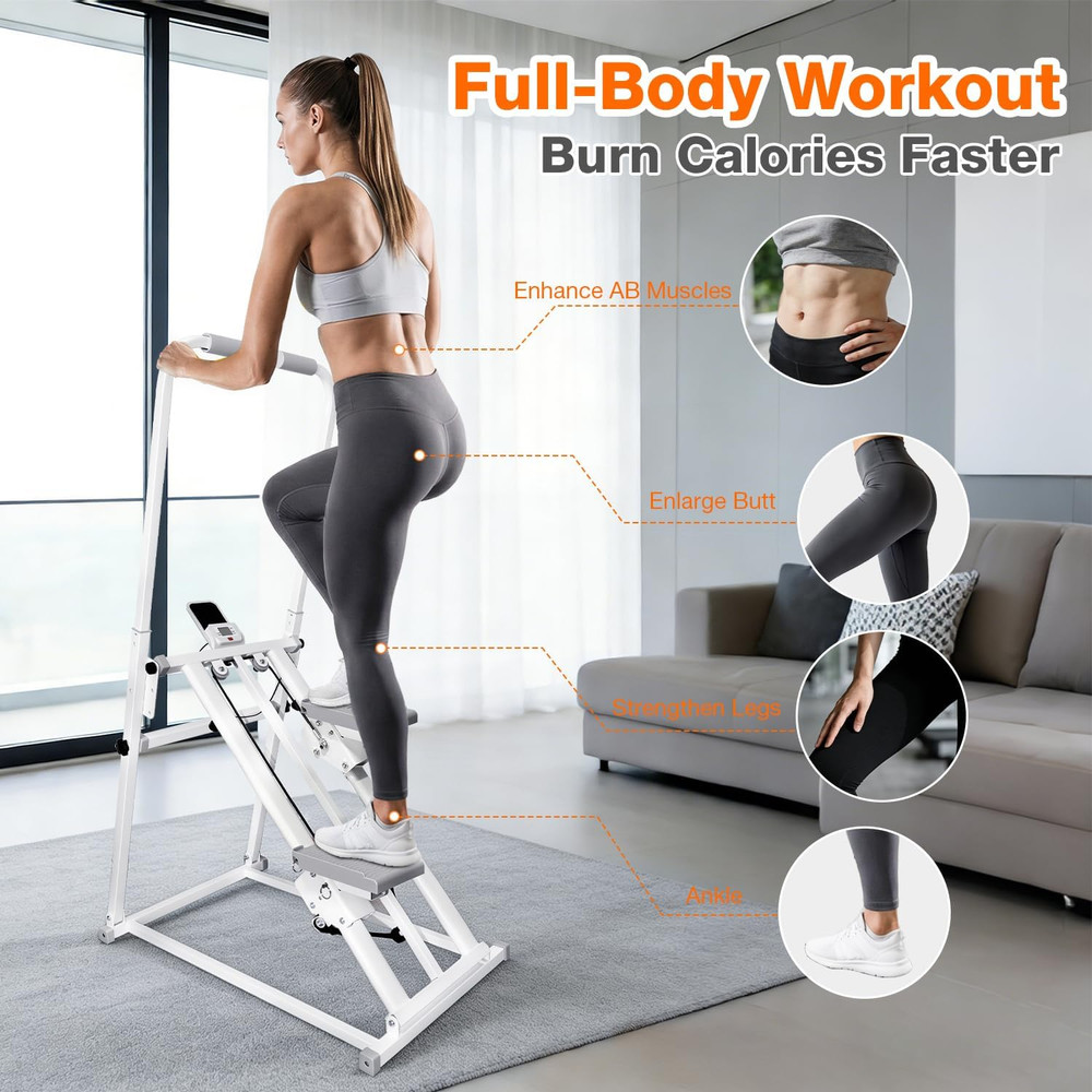 Foldable Stair Stepper Machine with Handles - Adjustable Stepper for Home Cardio