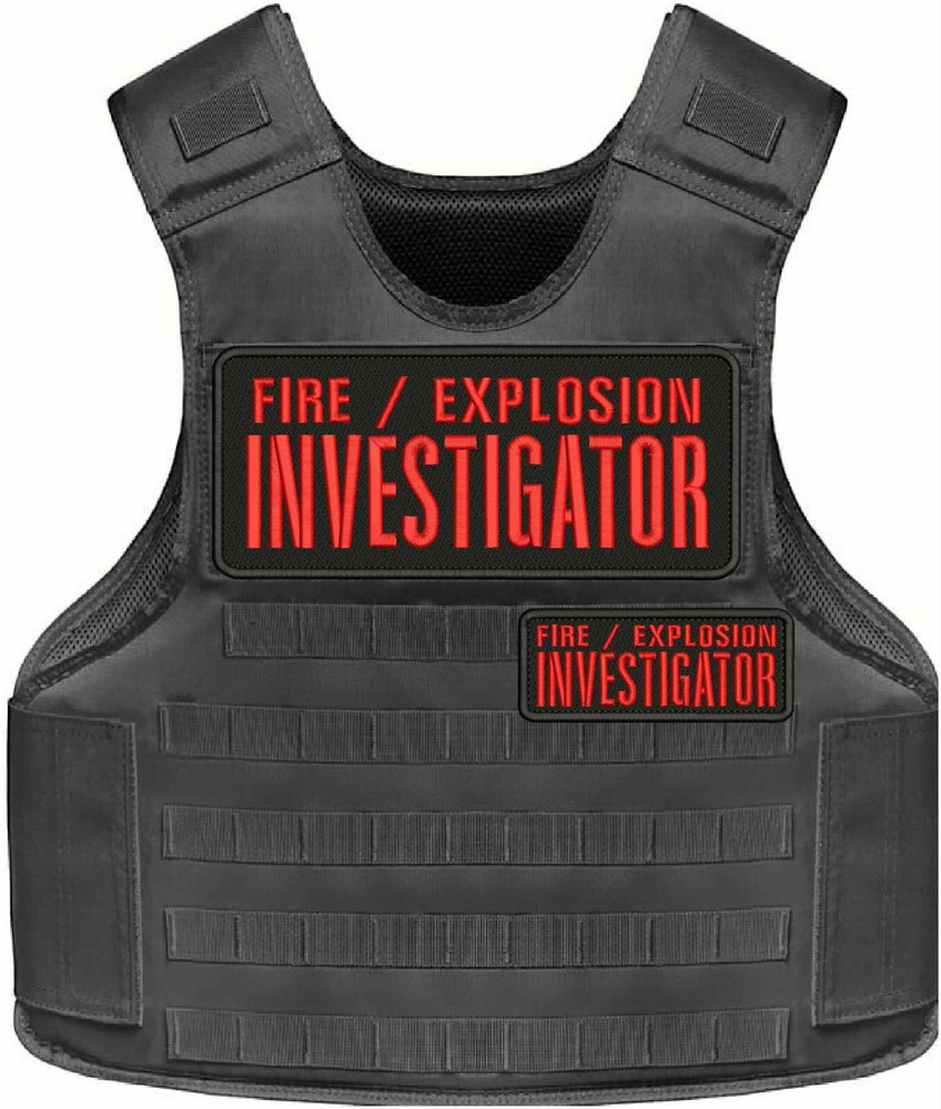 FIRE/EXPLOSION INVESTIGATOR EMB PATCH 4X10 & 2X5 HOOK ON BACK  RED ON BLACK