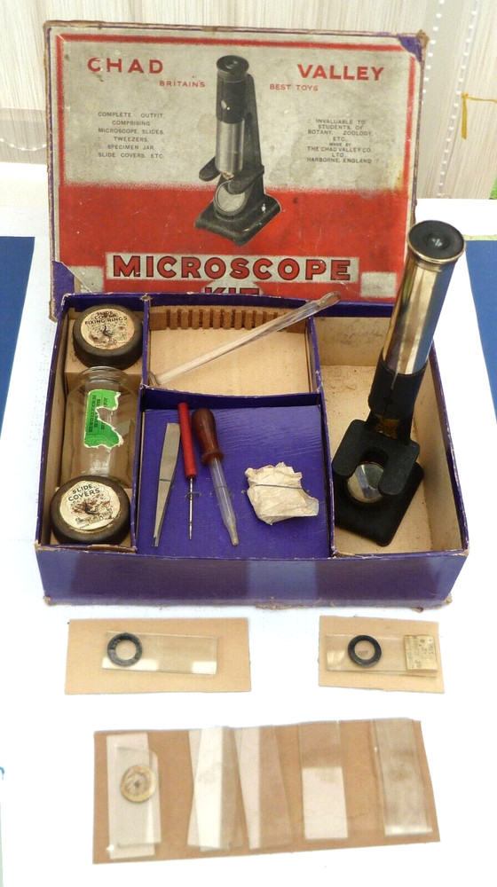 Collectable toy: Chad Valley (U.K.) Microscope Kit. In original box (1930s)