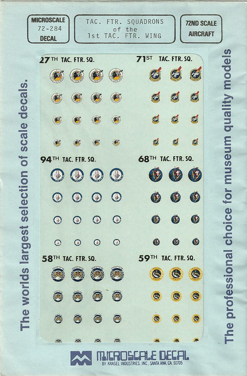 1/72 MicroScale Decals Unit Badges 27th 71st 94th 68th 58th & 59th TFS 72-284