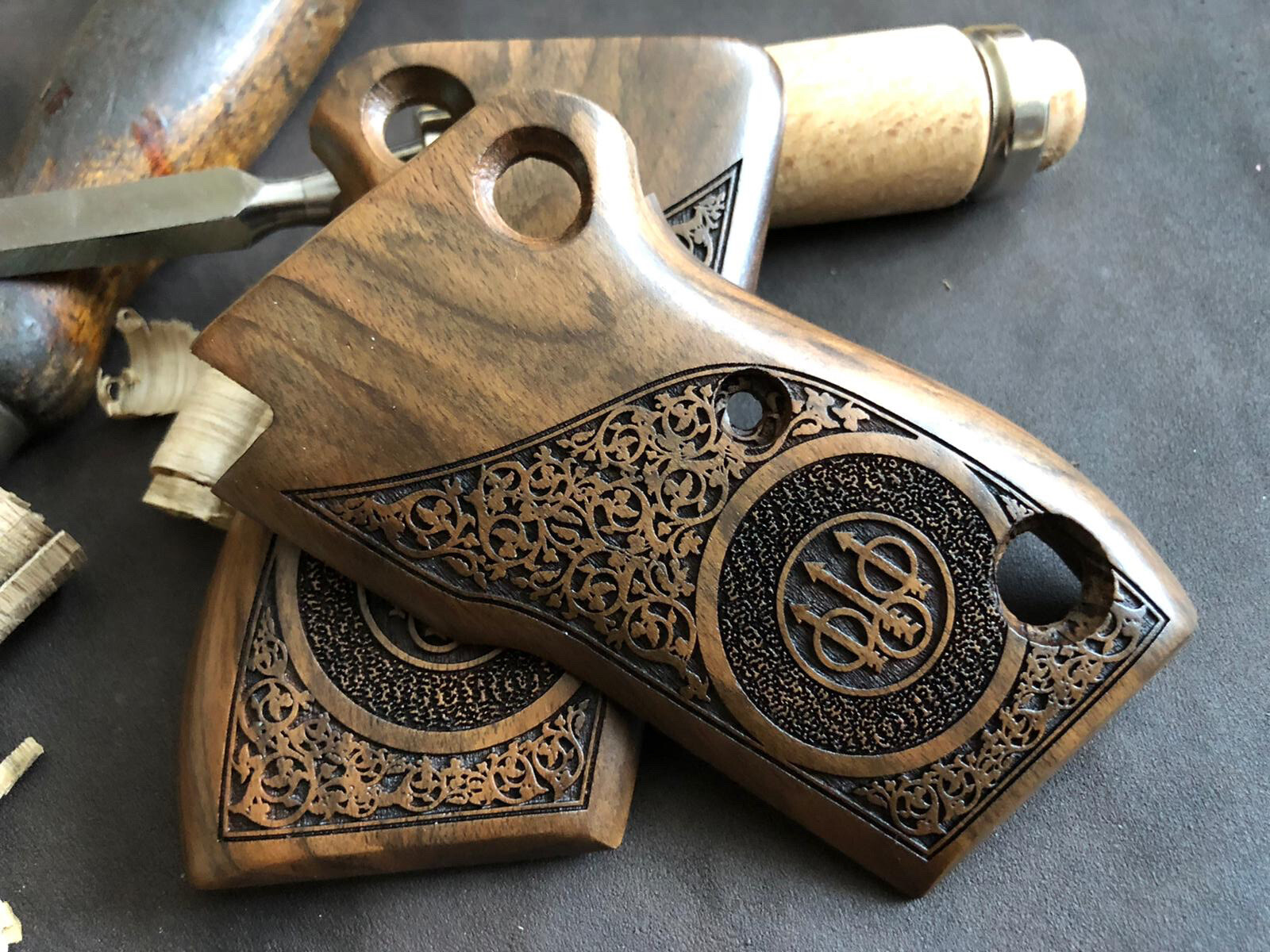Beretta Model 1951 Turkish Walnut Wood Grips. Floral. Fits The Tariq. US Selller