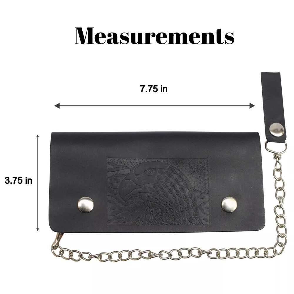 Leatherboss Leather Men Extra Large Eagle Wallet with Chain Biker Trucker Black