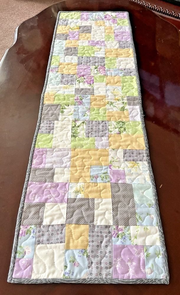 Hand Made Quilted Table Runner/ Topper~ 12" x 38" ~ Multicolored Patchwork